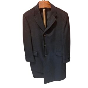 Vintage Einiger Mens 24K 100% Cashmere Black Over Coat Trench Medium/Large